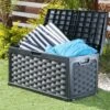 Starplast Rattan Style Black Garden Storage Box Patio With Sit On Lid Plastic